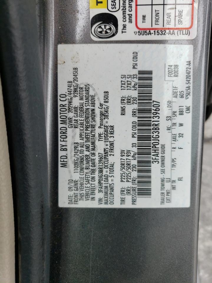 3FAHP0JG3BR139607 2011 Ford Fusion Sel