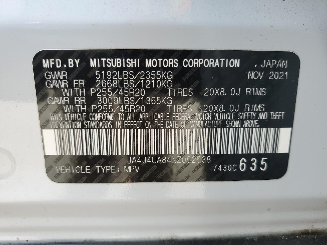 JA4J4UA84NZ052538 2022 Mitsubishi Outlander Se