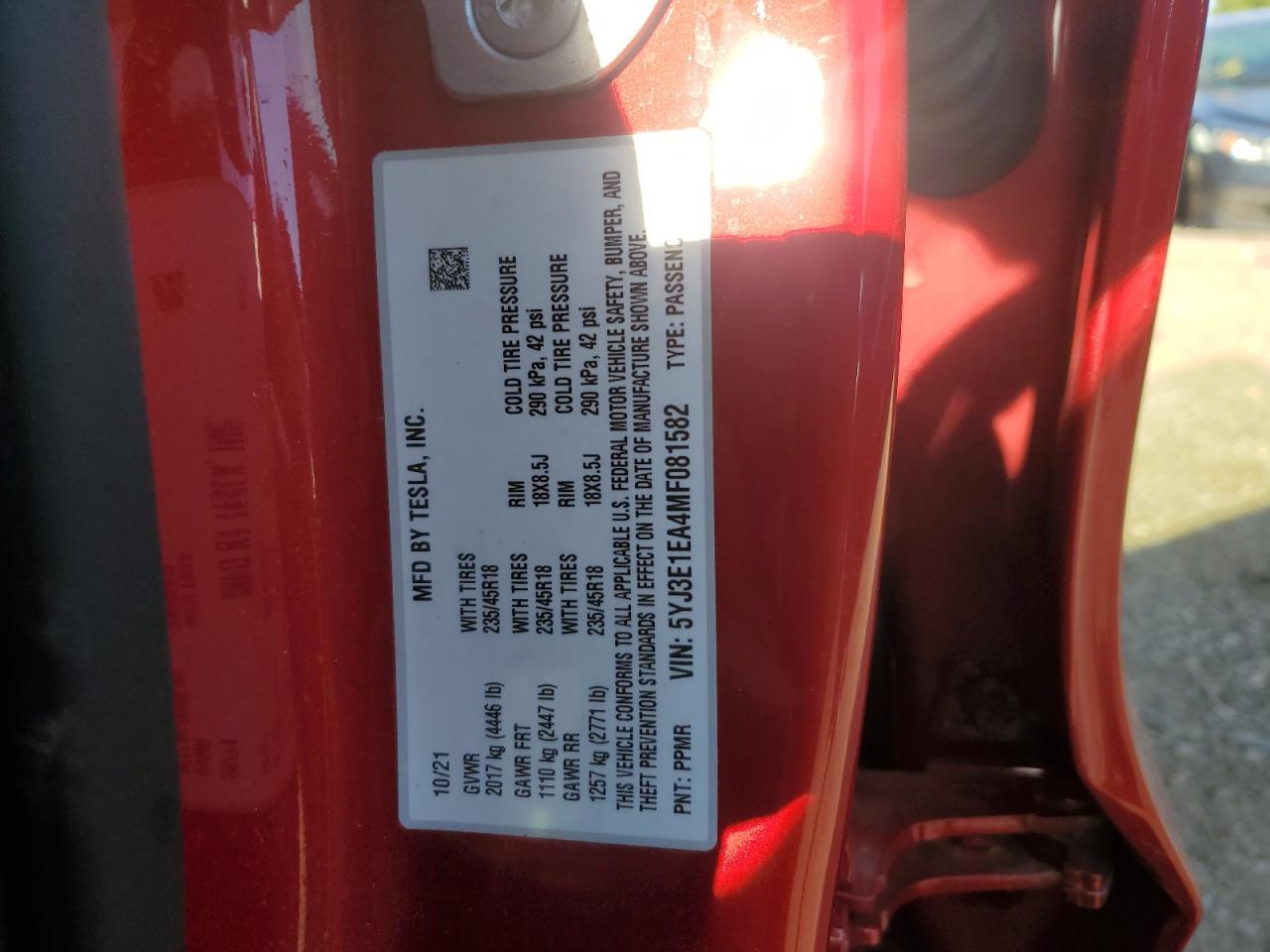 5YJ3E1EA4MF081582 2021 Tesla Model 3