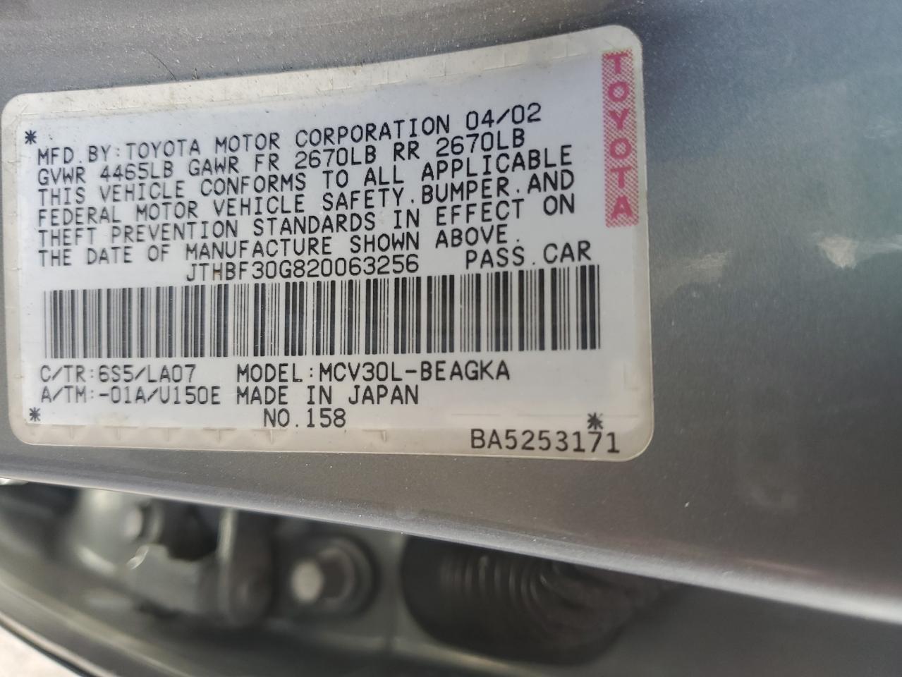 JTHBF30G820063256 2002 Lexus Es 300