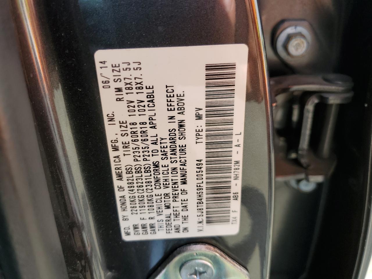 5J8TB4H59FL005494 2015 Acura Rdx Technology