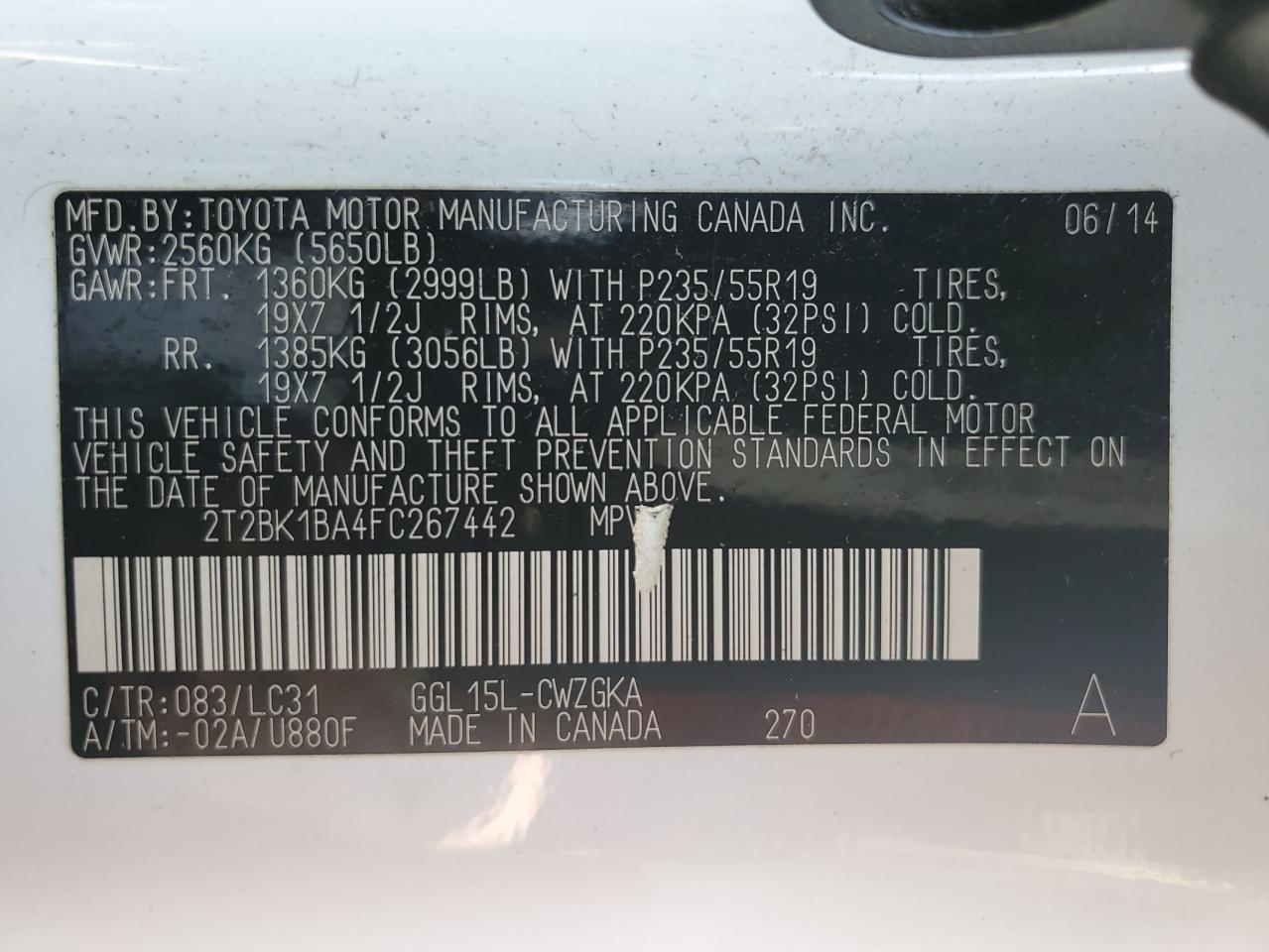 2T2BK1BA4FC267442 2015 Lexus Rx 350 Base