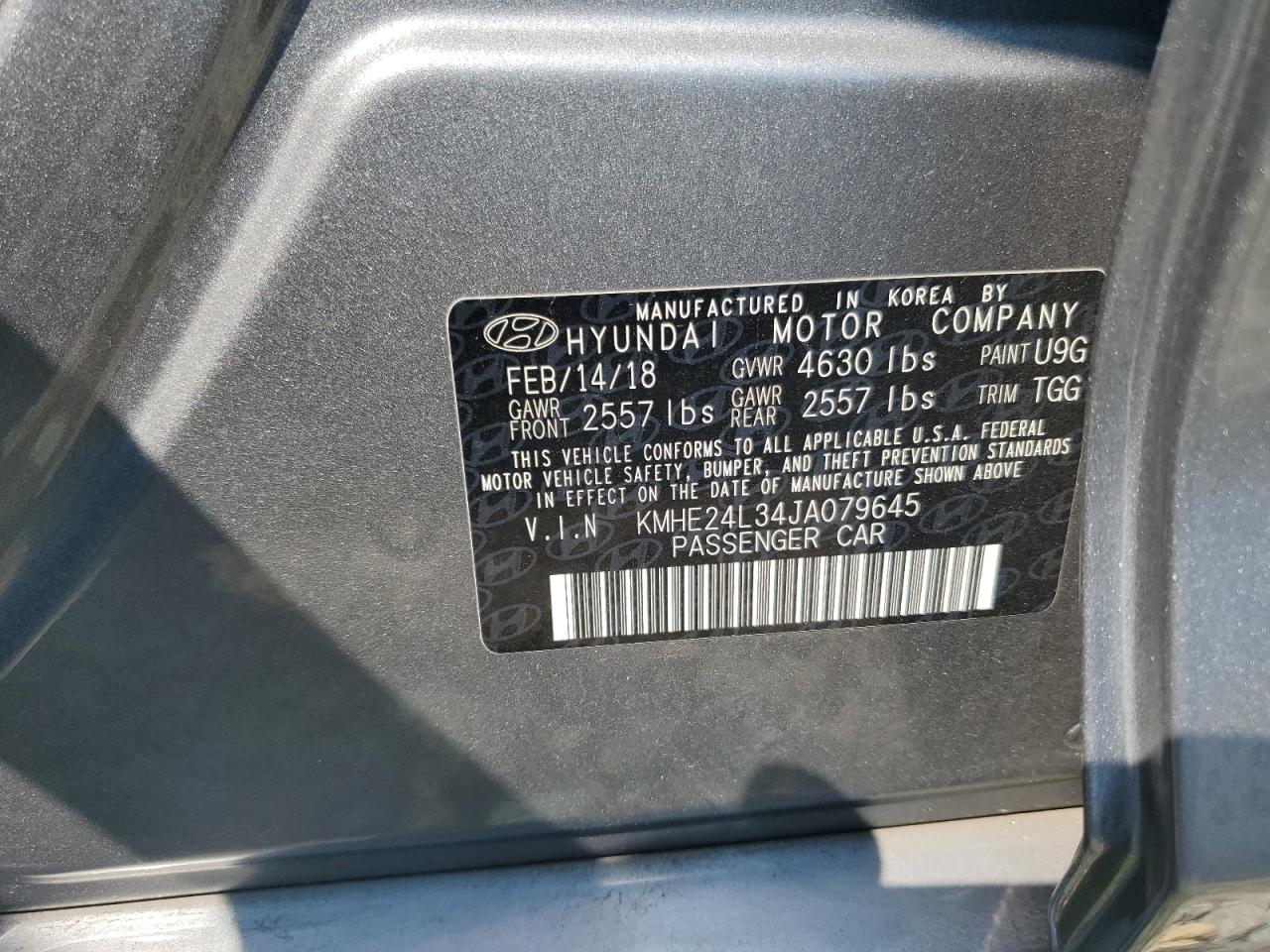 KMHE24L34JA079645 2018 Hyundai Sonata Hybrid