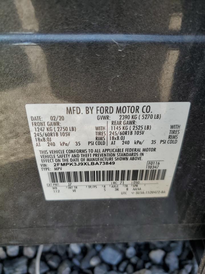 2020 Ford Edge Sel VIN: 2FMPK3J9XLBA73849 Lot: 72417914