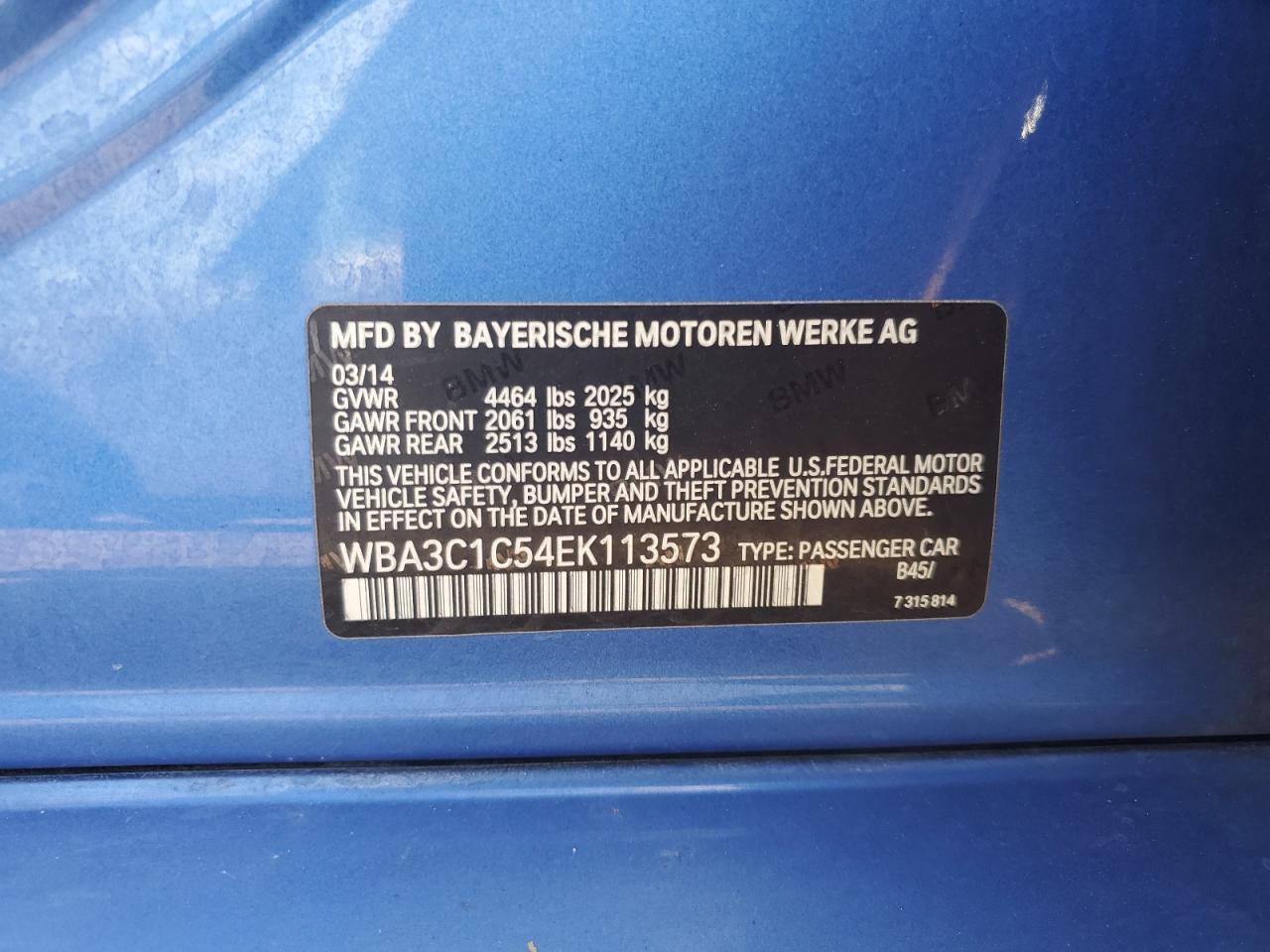 WBA3C1C54EK113573 2014 BMW 328 I Sulev