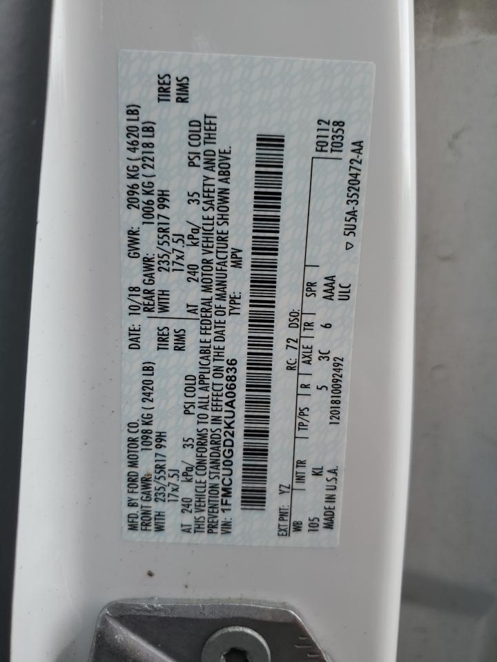 1FMCU0GD2KUA06836 2019 Ford Escape Se