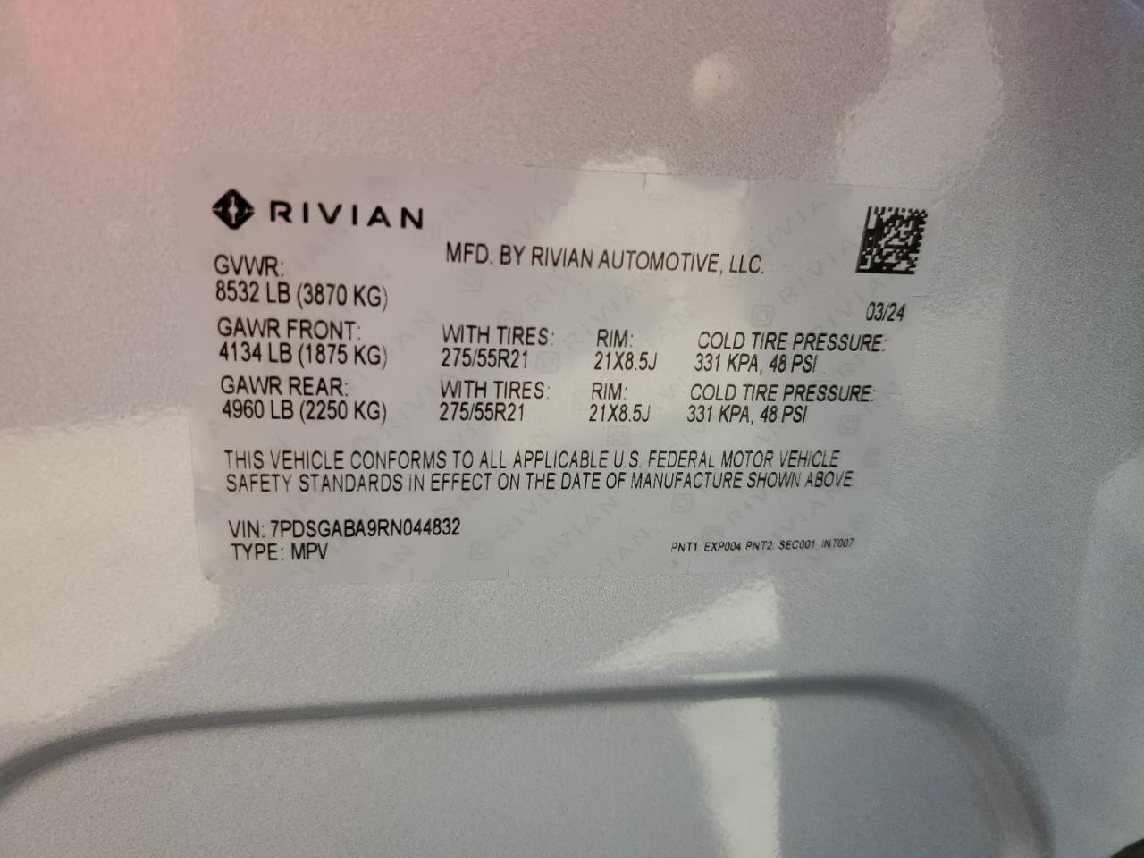 2024 Rivian R1S Adventure VIN: 7PDSGABA9RN044832 Lot: 72214624