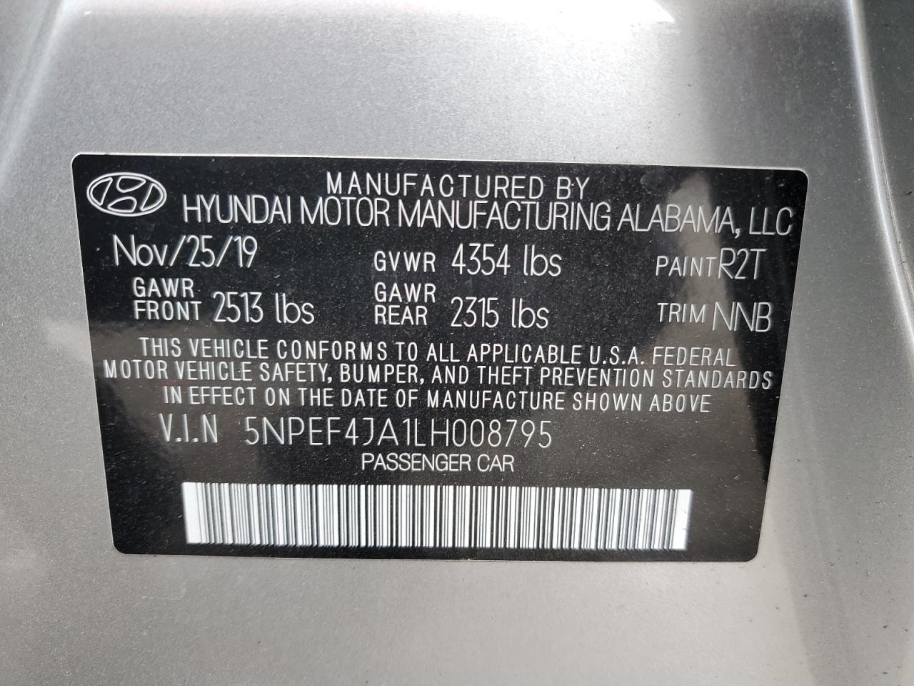 5NPEF4JA1LH008795 2020 Hyundai Sonata Sel