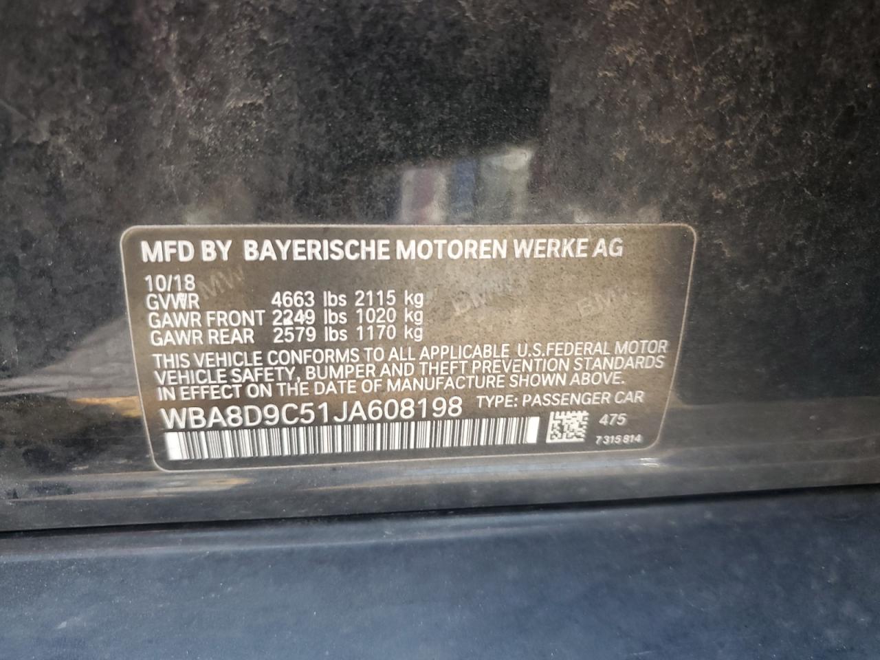 WBA8D9C51JA608198 2018 BMW 330 Xi