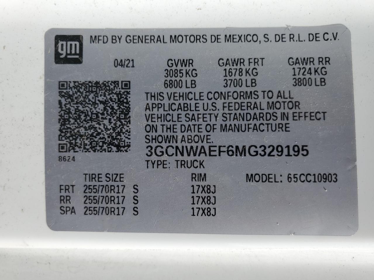 3GCNWAEF6MG329195 2021 Chevrolet Silverado C1500