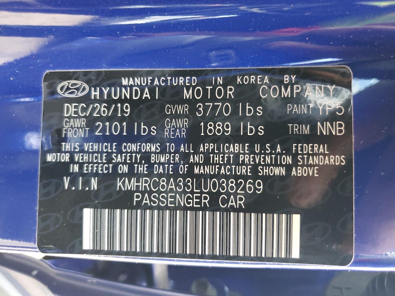 2020 Hyundai Venue Sel VIN: KMHRC8A33LU038269 Lot: 73790294