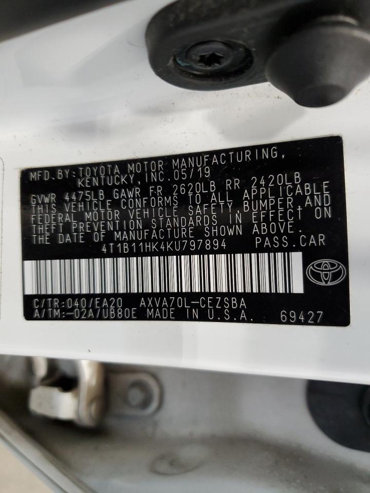 4T1B11HK4KU797894 2019 TOYOTA CAMRY - Image 12