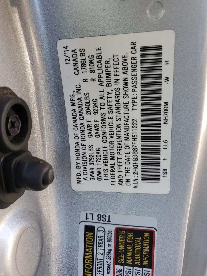 2HGFG3B87FH511222 2015 Honda Civic Ex