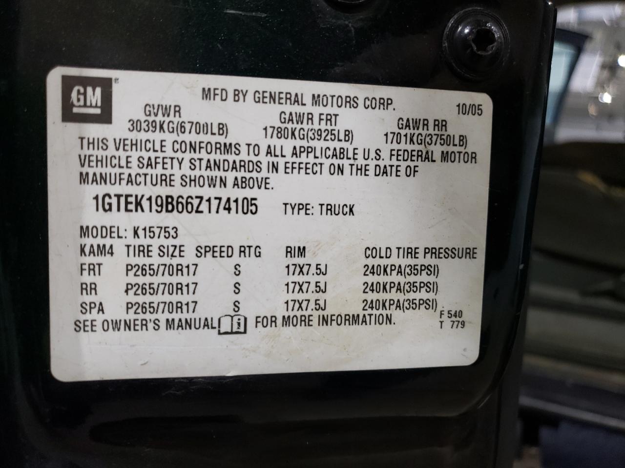 1GTEK19B66Z174105 2006 GMC New Sierra K1500