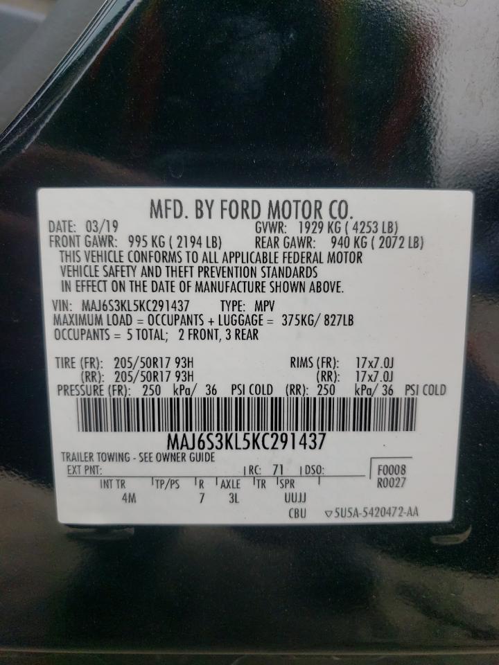 2019 Ford Ecosport Titanium VIN: MAJ6S3KL5KC291437 Lot: 73158184