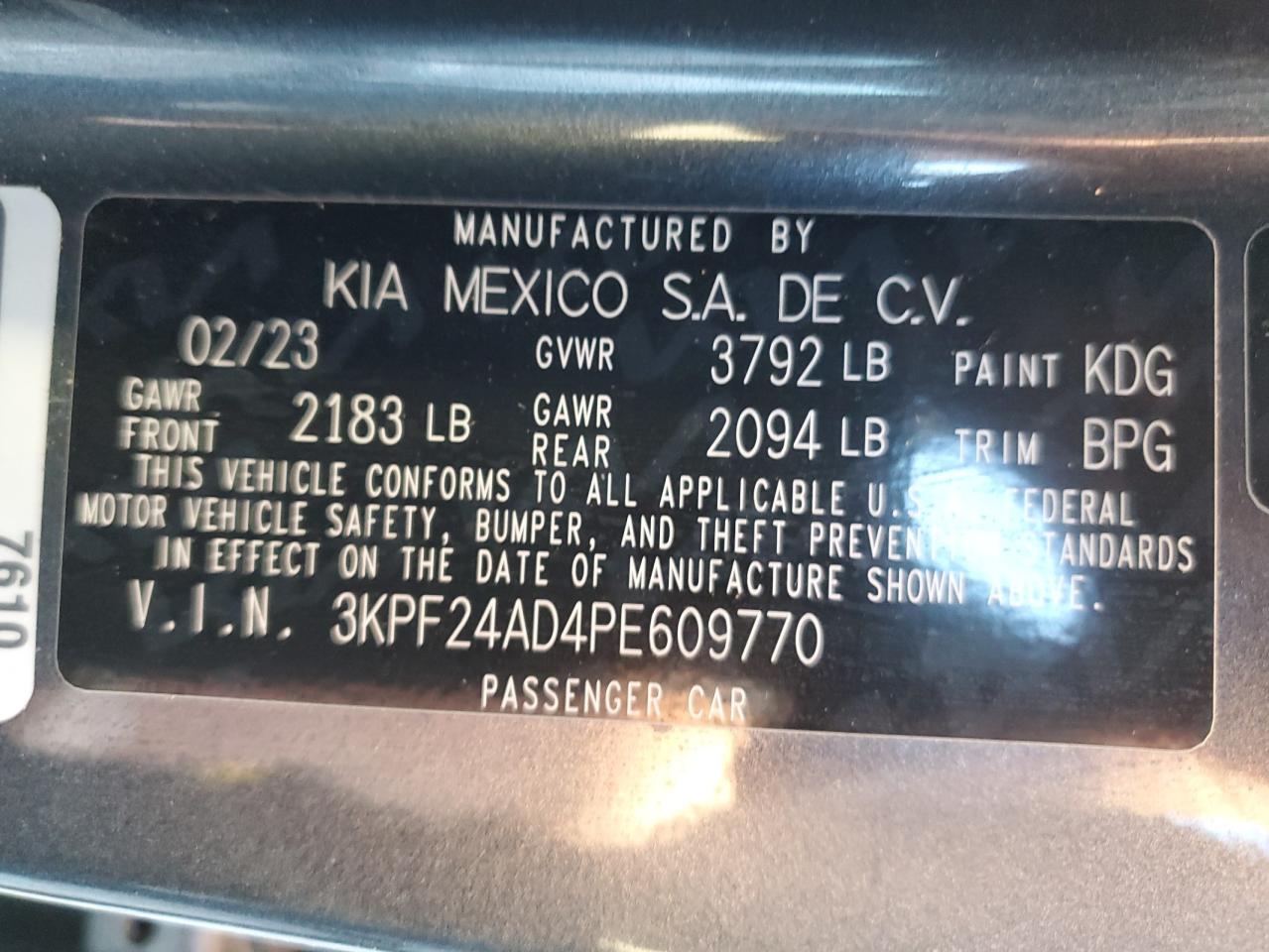 VIN 3KPF24AD4PE609770 2023 KIA FORTE no.12