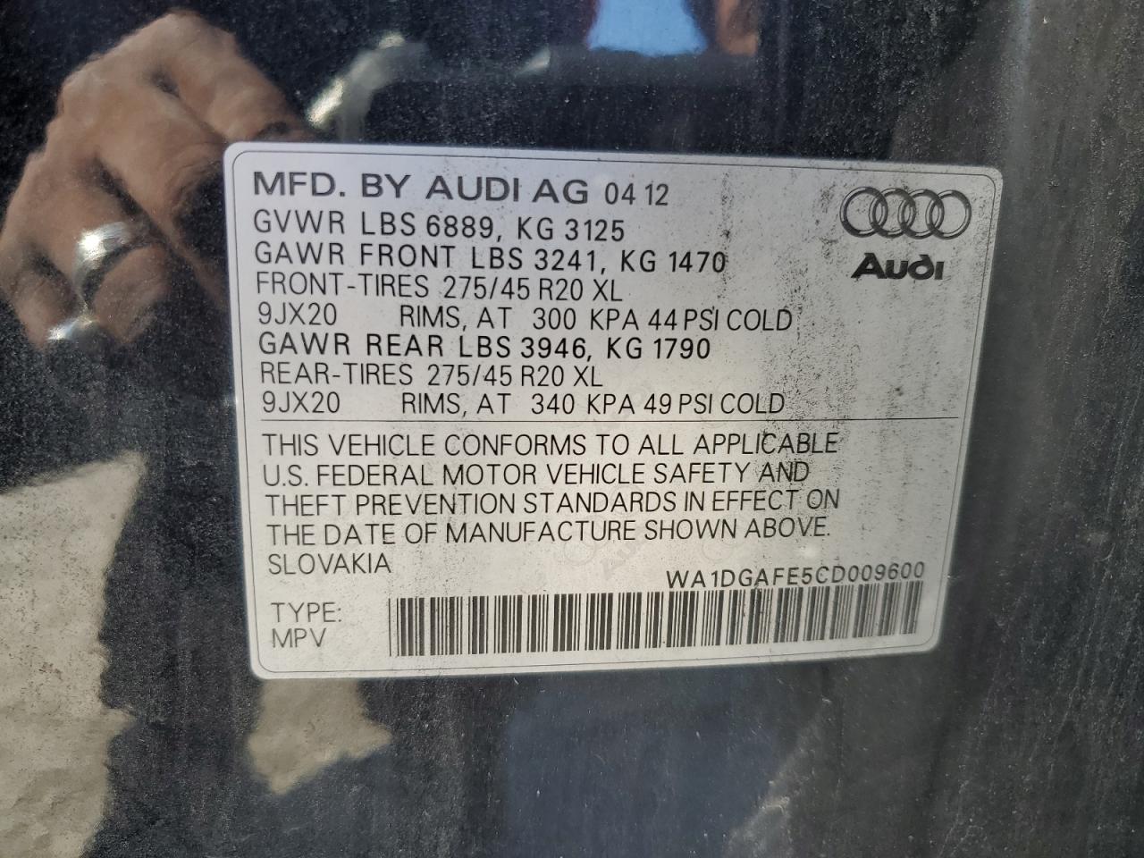 2012 Audi Q7 Prestige VIN: WA1DGAFE5CD009600 Lot: 72404424