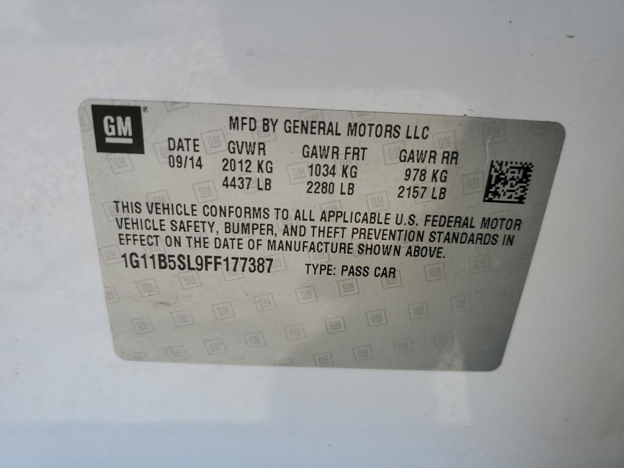 1G11B5SL9FF177387 2015 Chevrolet Malibu Ls