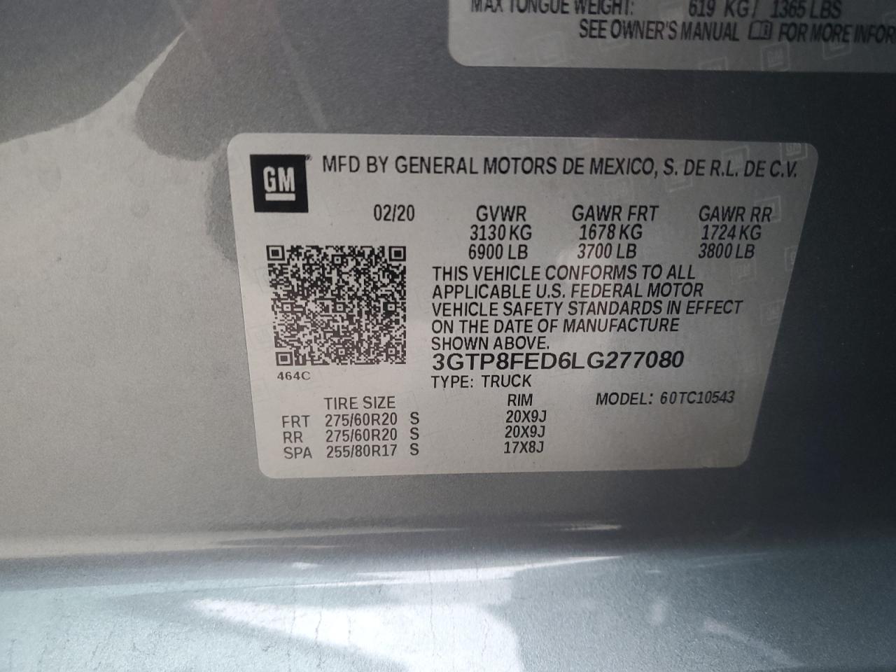 3GTP8FED6LG277080 2020 GMC Sierra C1500 Denali