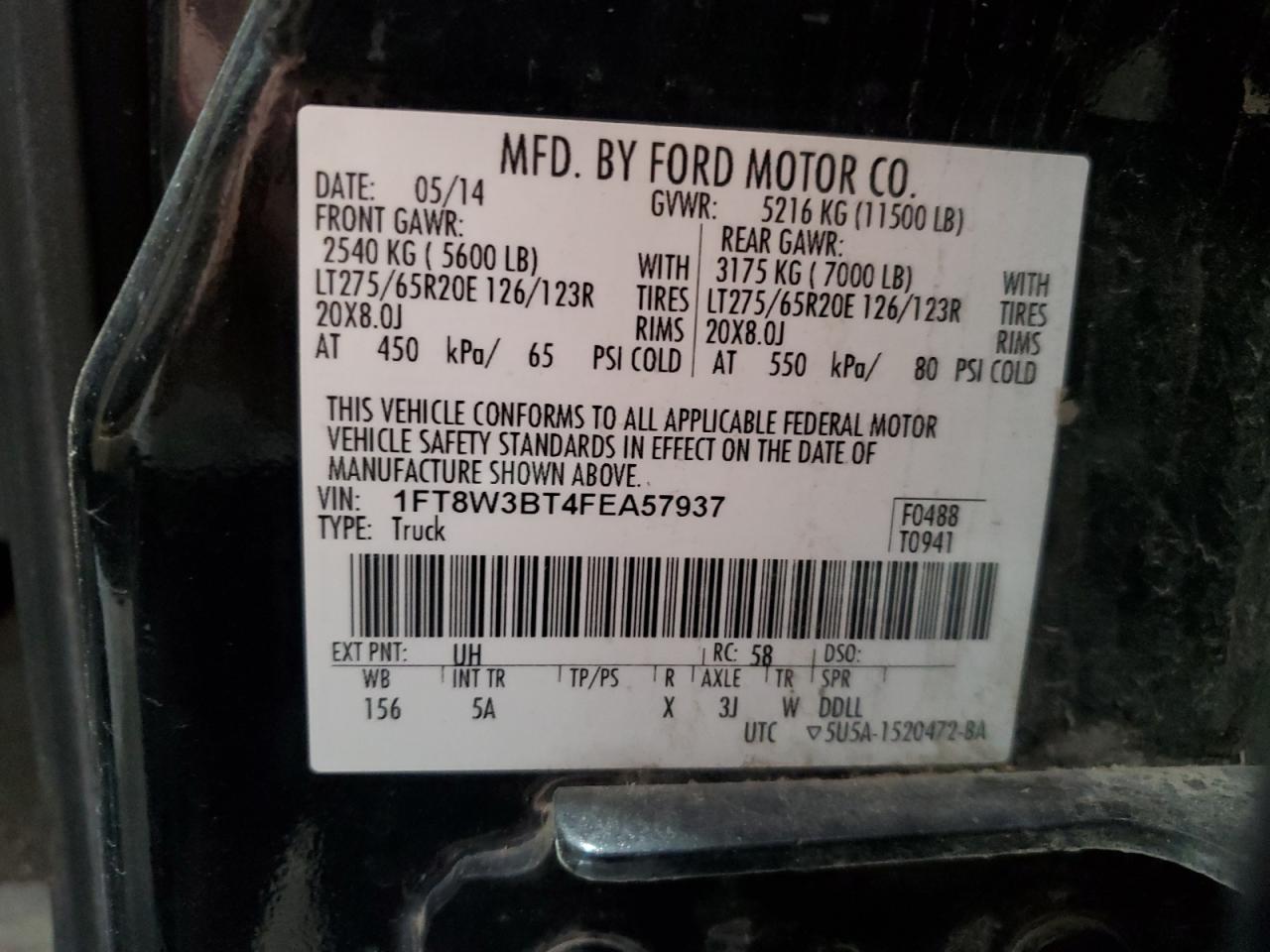 1FT8W3BT4FEA57937 2015 Ford F350 Super Duty