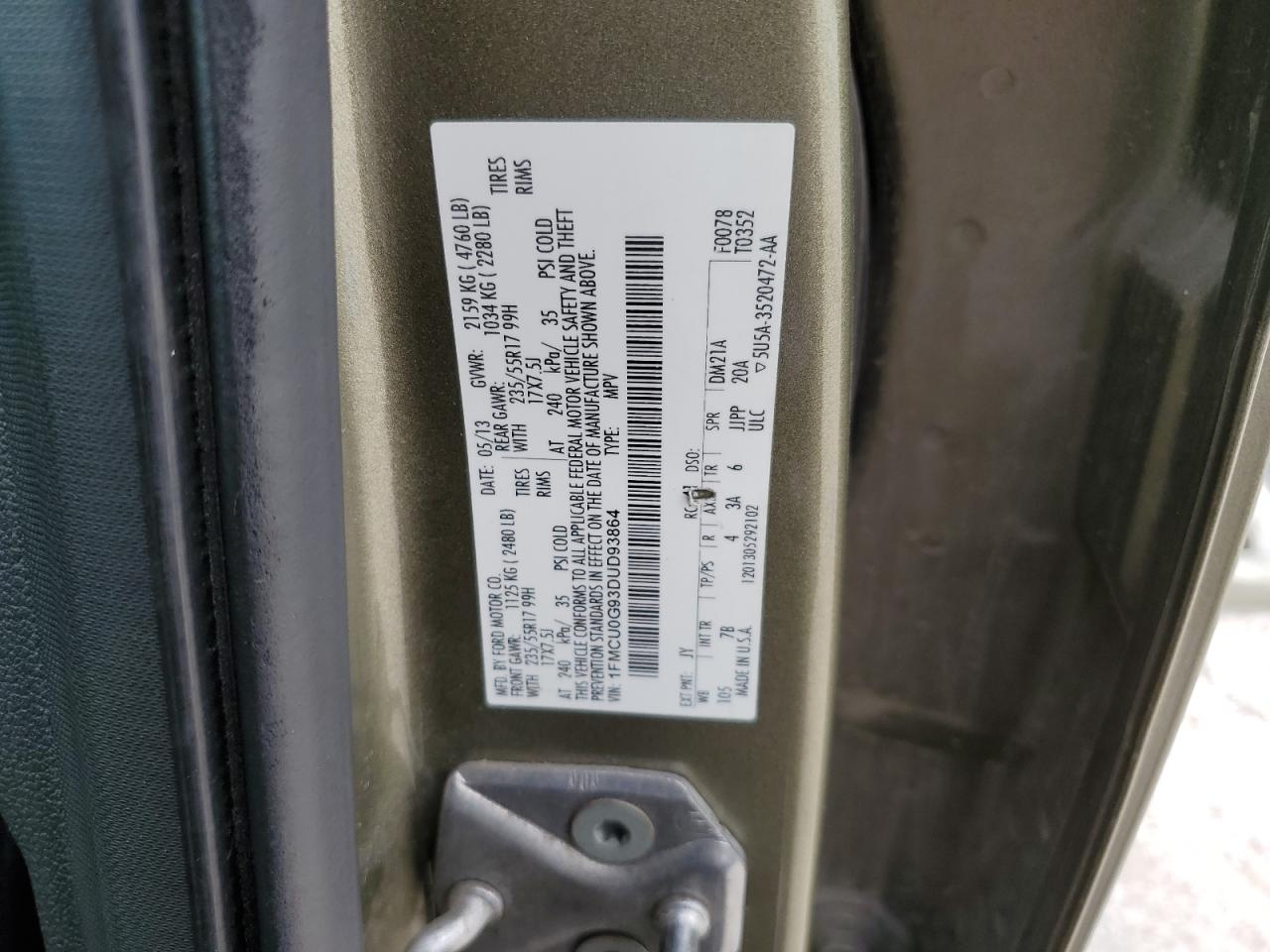 1FMCU0G93DUD93864 2013 Ford Escape Se