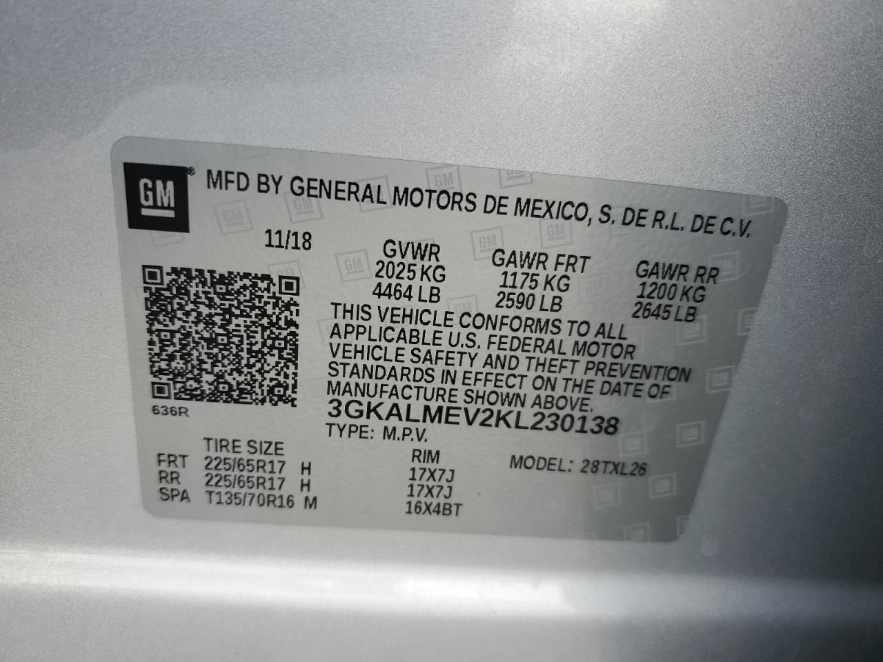 3GKALMEV2KL230138 2019 GMC Terrain Sle