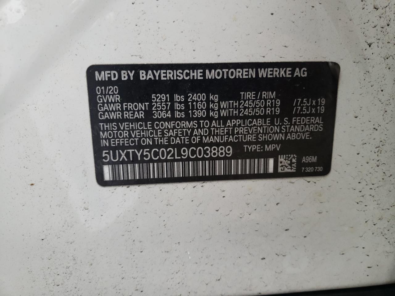 5UXTY5C02L9C03889 2020 BMW X3 xDrive30I