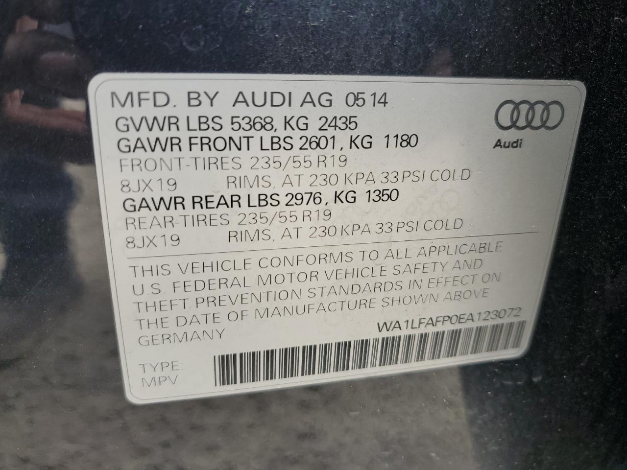 WA1LFAFP0EA123072 2014 Audi Q5 Premium Plus