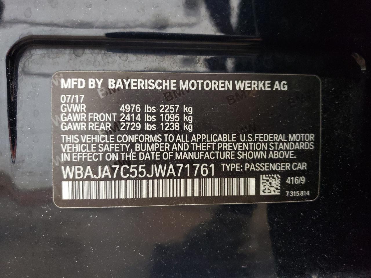 WBAJA7C55JWA71761 2018 BMW 530 Xi