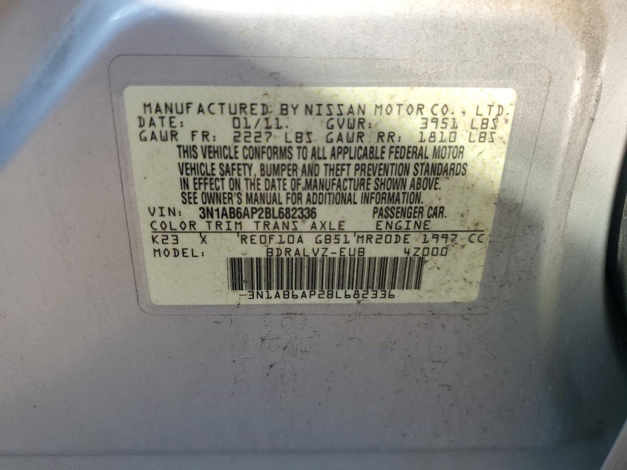 3N1AB6AP2BL682336 2011 Nissan Sentra 2.0