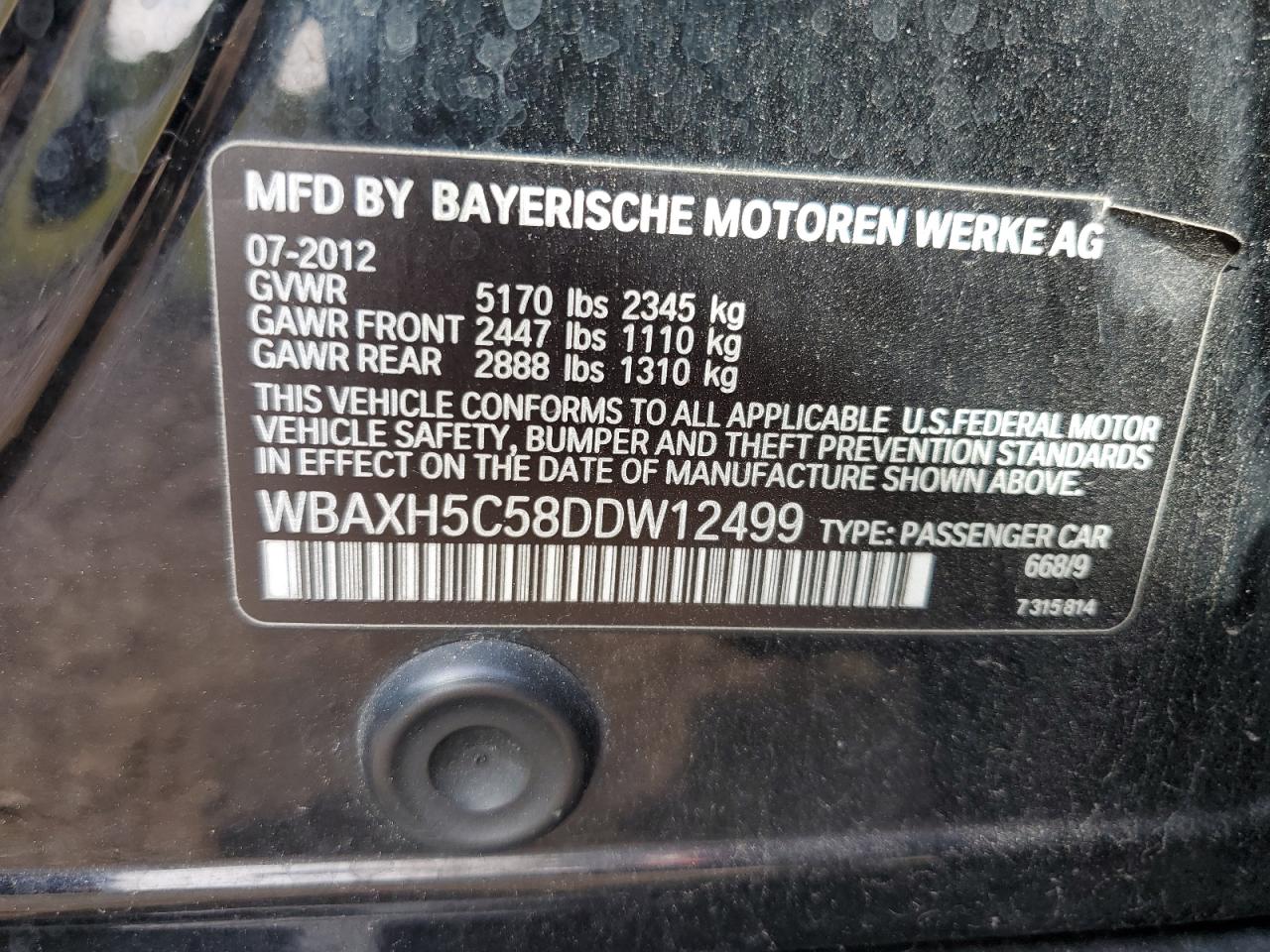 WBAXH5C58DDW12499 2013 BMW 528 Xi