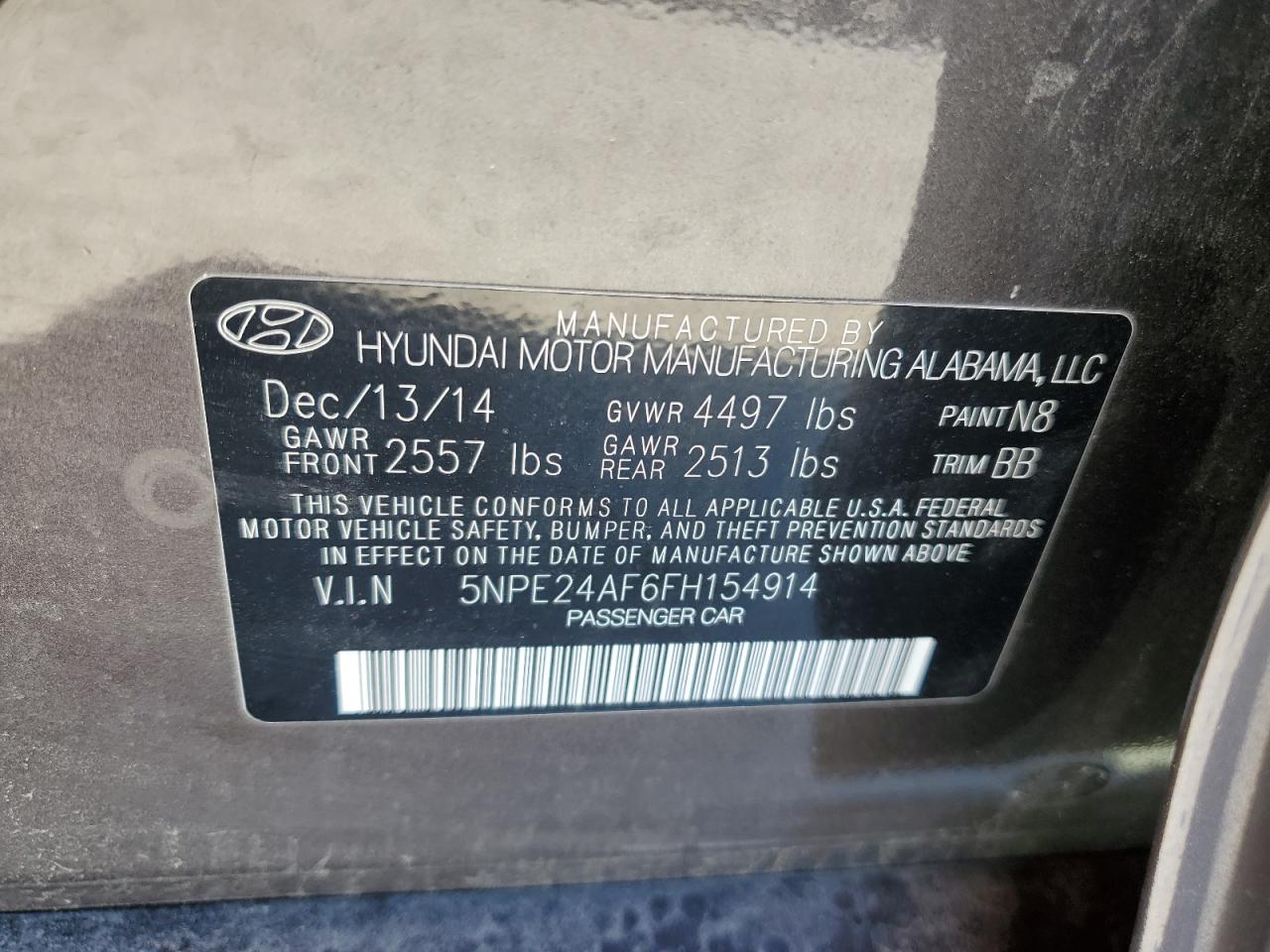 5NPE24AF6FH154914 2015 Hyundai Sonata Se