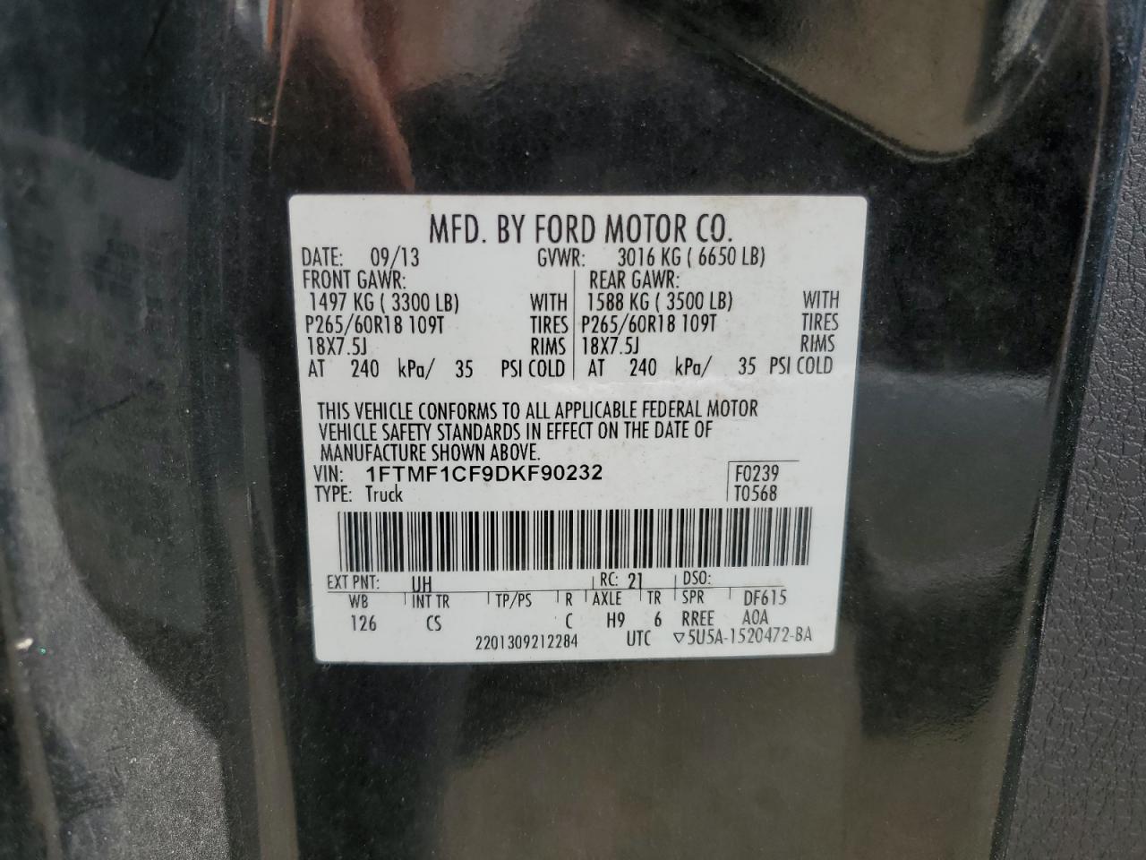 2013 Ford F150 VIN: 1FTMF1CF9DKF90232 Lot: 71721844