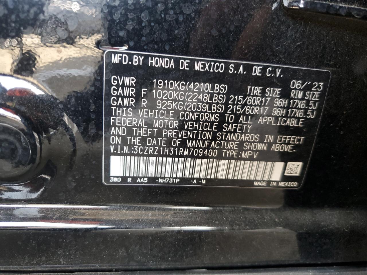 3CZRZ1H31RM709400 2024 Honda Hr-V Lx