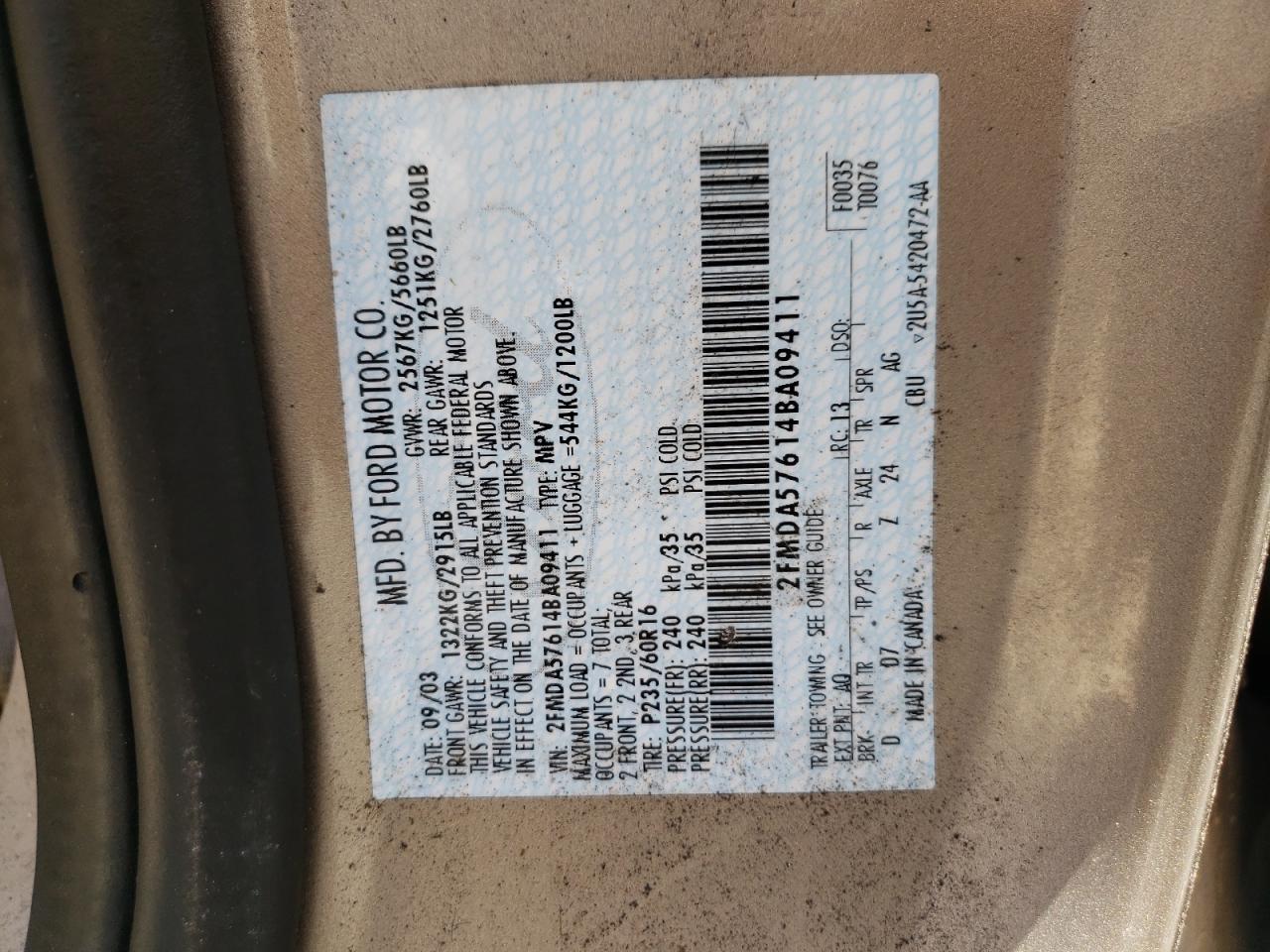 2FMDA57614BA09411 2004 Ford Freestar Ses