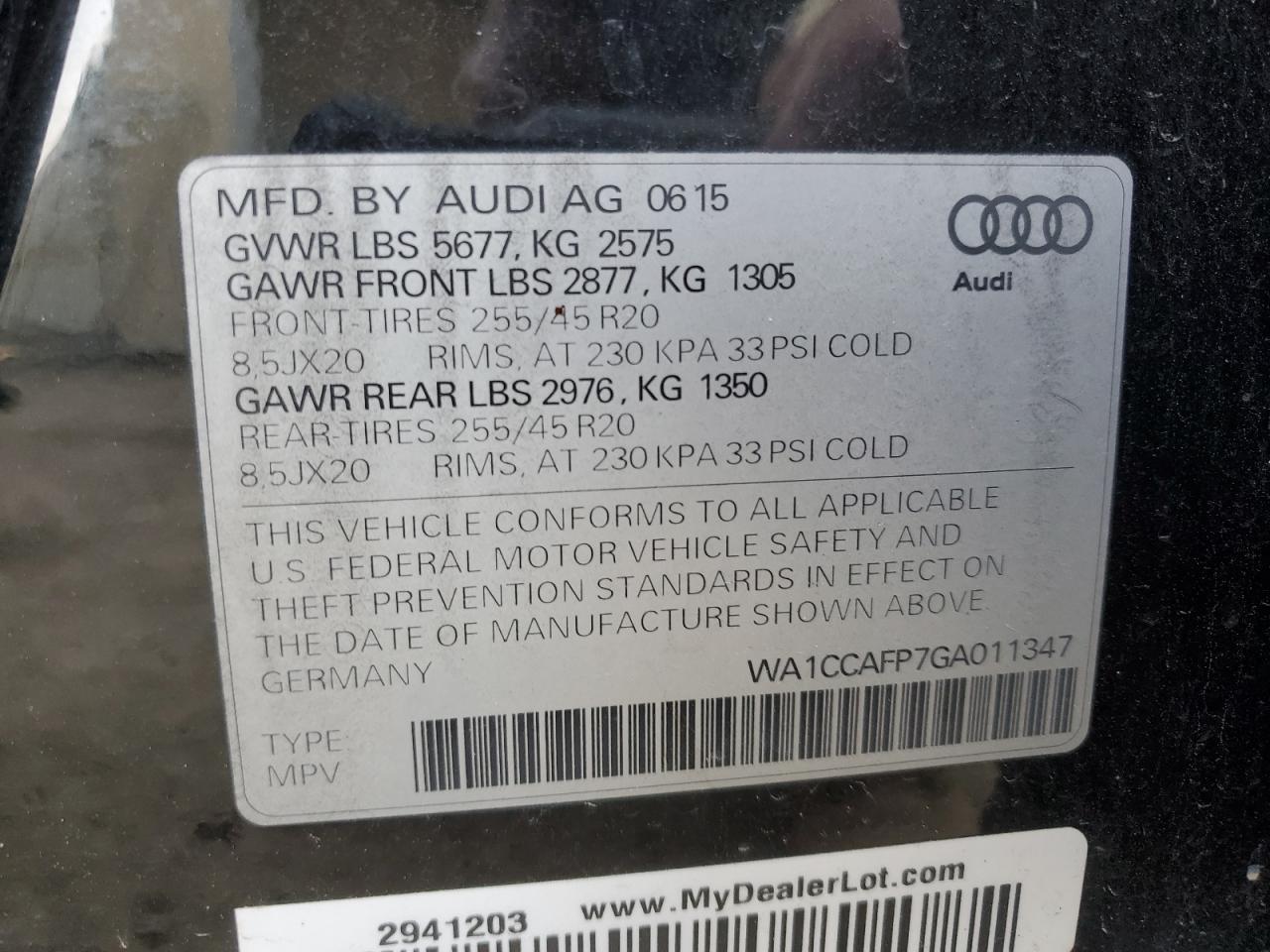 WA1CCAFP7GA011347 2016 Audi Sq5 Premium Plus