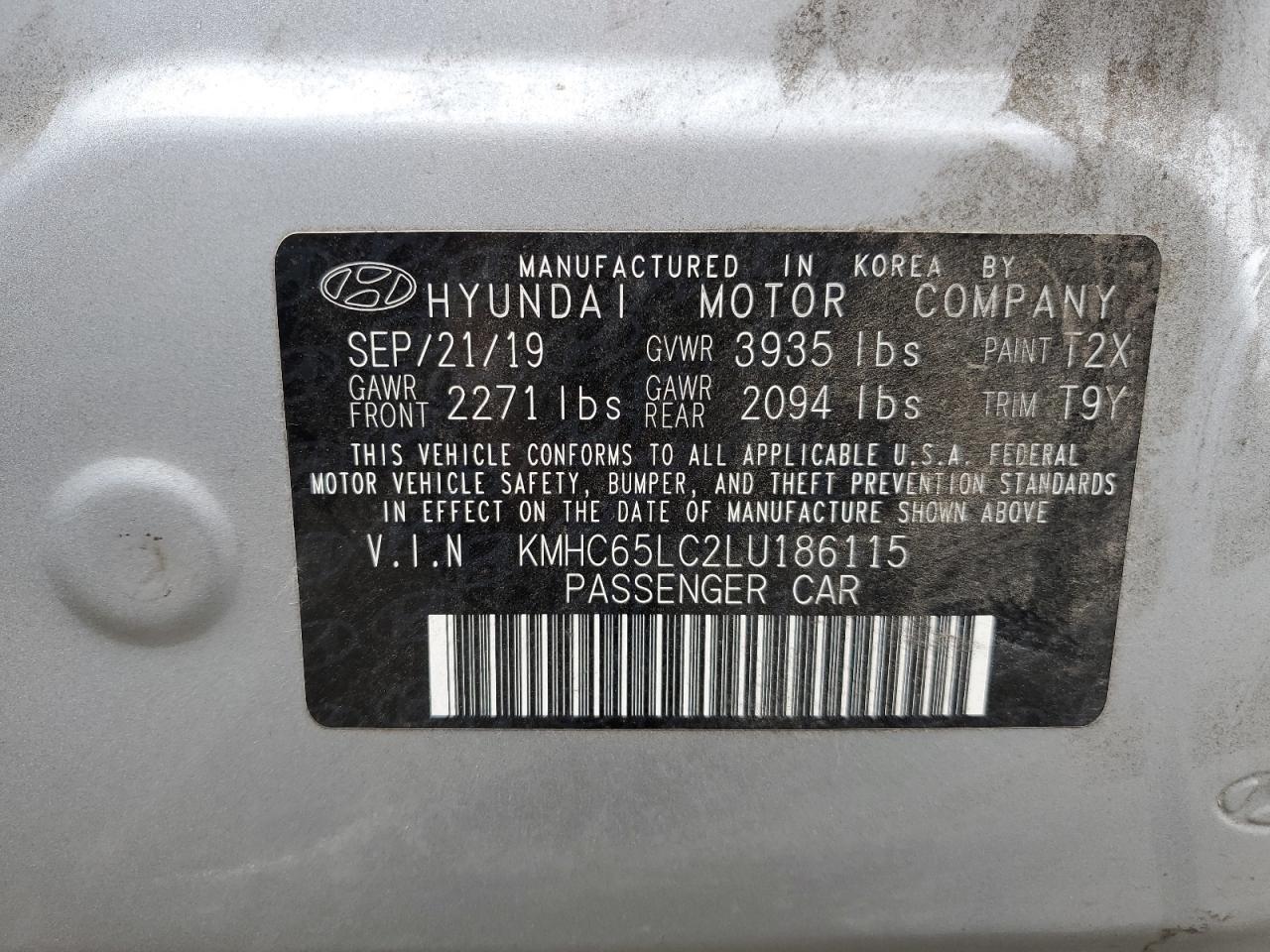 KMHC65LC2LU186115 2020 Hyundai Ioniq Blue