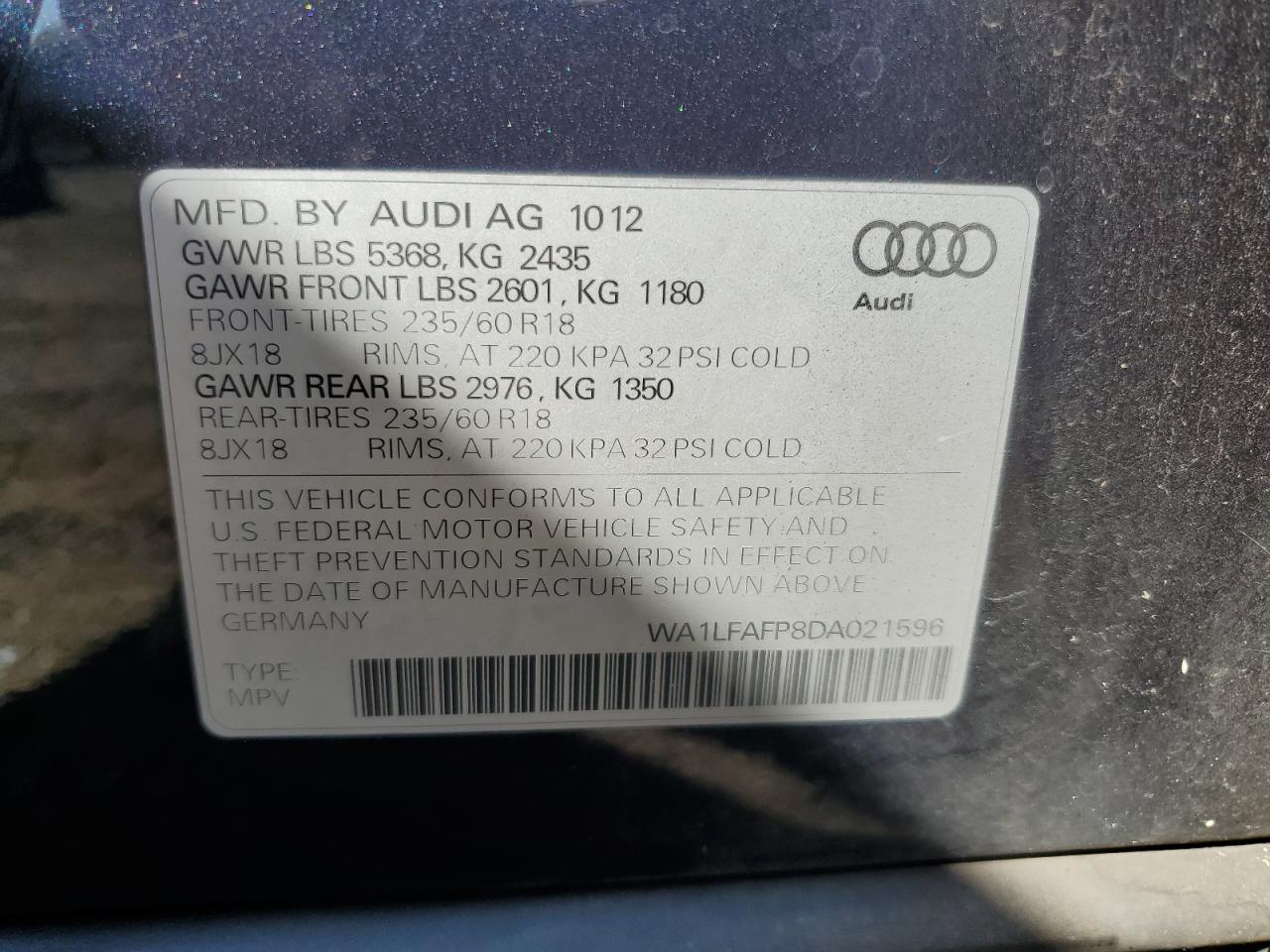 WA1LFAFP8DA021596 2013 Audi Q5 Premium Plus