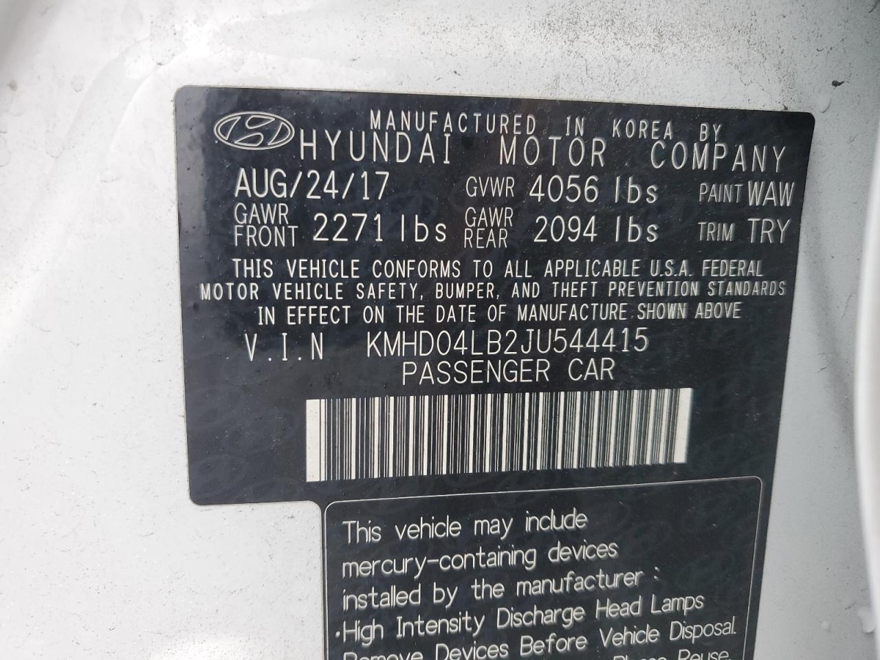 KMHD04LB2JU544415 2018 Hyundai Elantra Sport