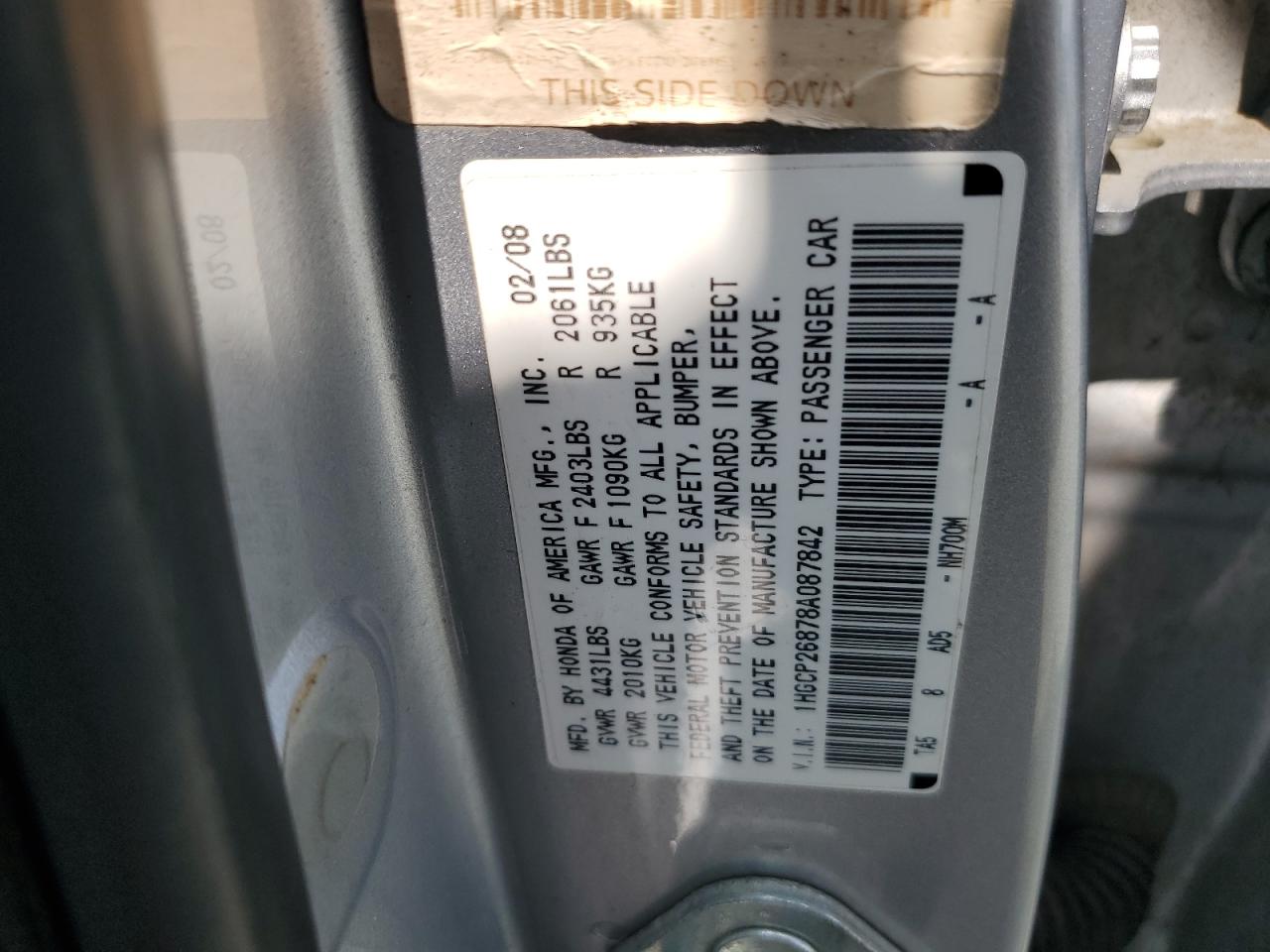 1HGCP26878A087842 2008 Honda Accord Exl