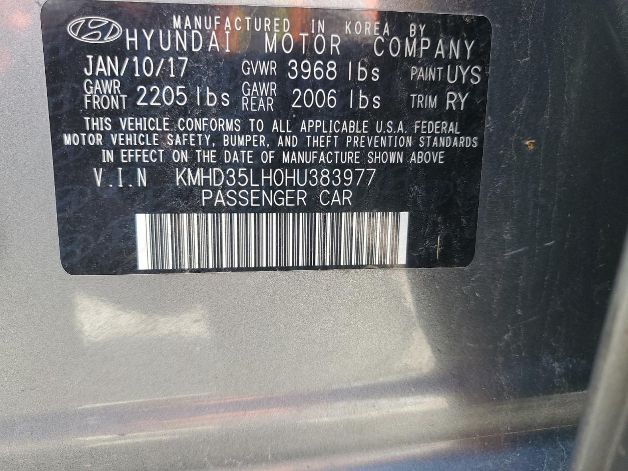 2017 Hyundai Elantra Gt VIN: KMHD35LH0HU383977 Lot: 70693854