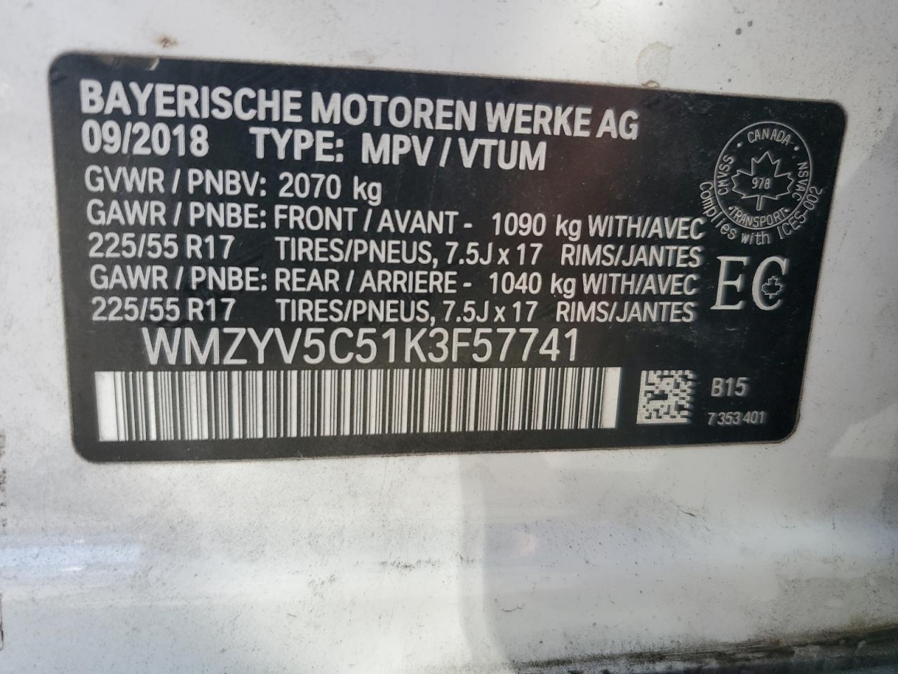 WMZYV5C51K3F57741 2019 Mini Cooper Countryman All4