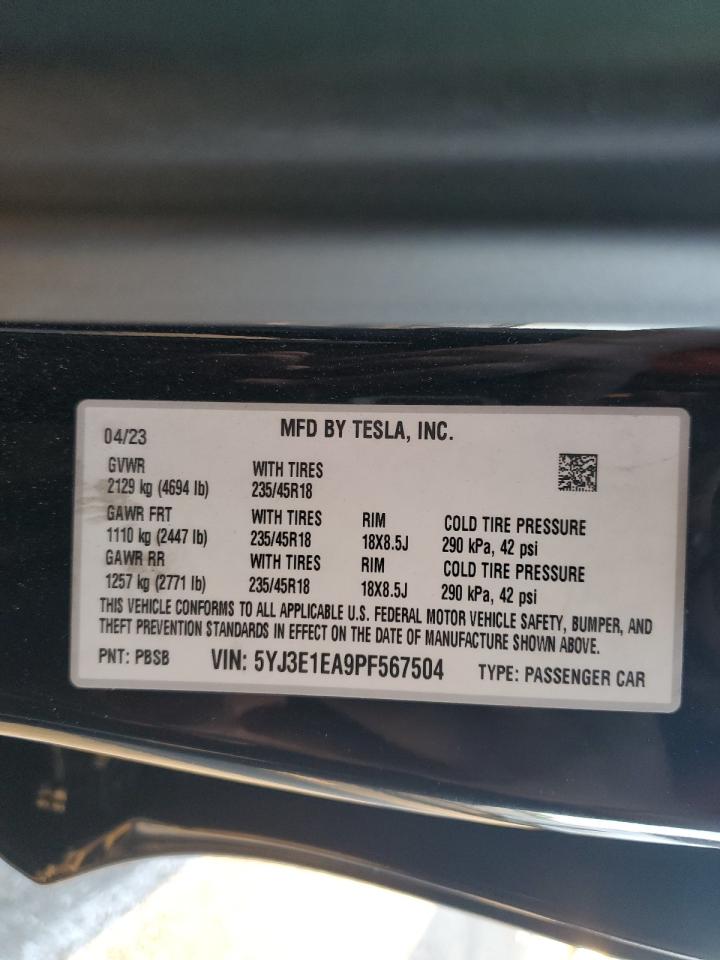 5YJ3E1EA9PF567504 2023 Tesla Model 3