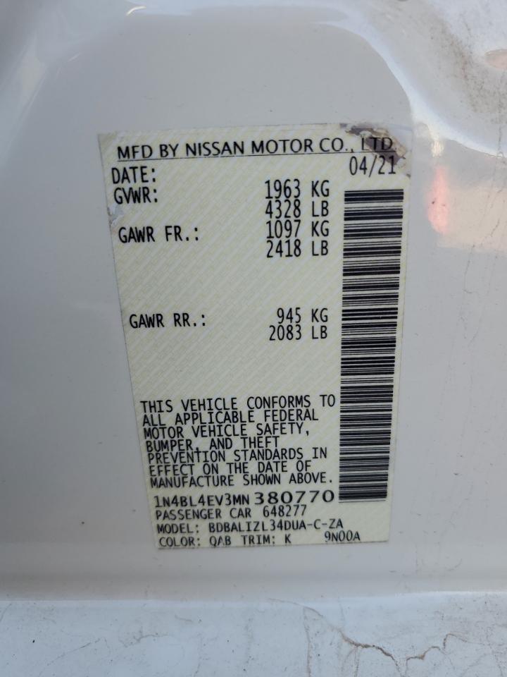 1N4BL4EV3MN380770 2021 Nissan Altima Sl