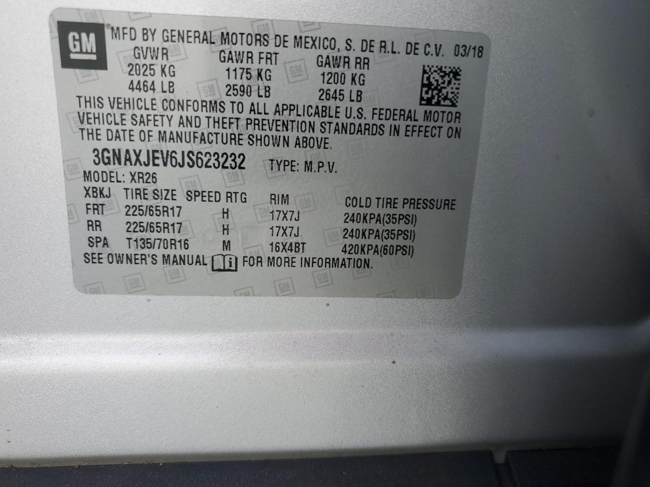 3GNAXJEV6JS623232 2018 Chevrolet Equinox Lt