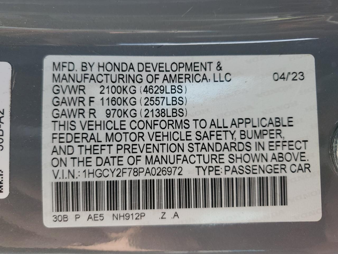 1HGCY2F78PA026972 2023 Honda Accord Hybrid Sport-L