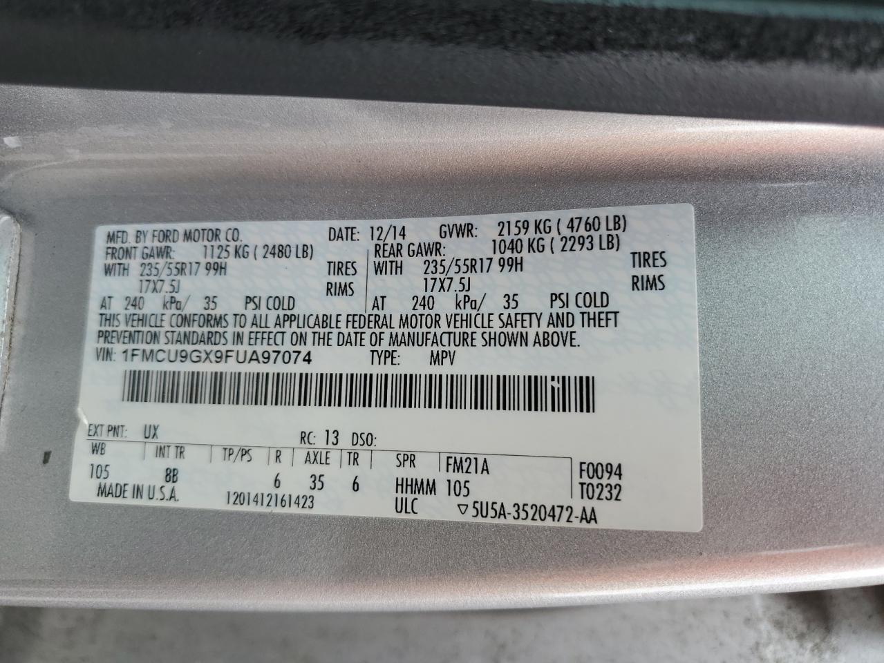 1FMCU9GX9FUA97074 2015 FORD ESCAPE - Image 13