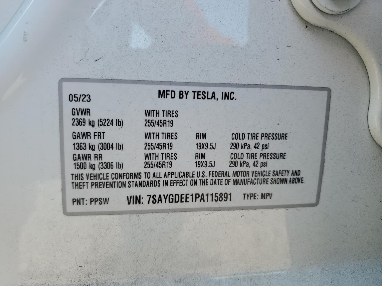 7SAYGDEE1PA115891 2023 Tesla Model Y