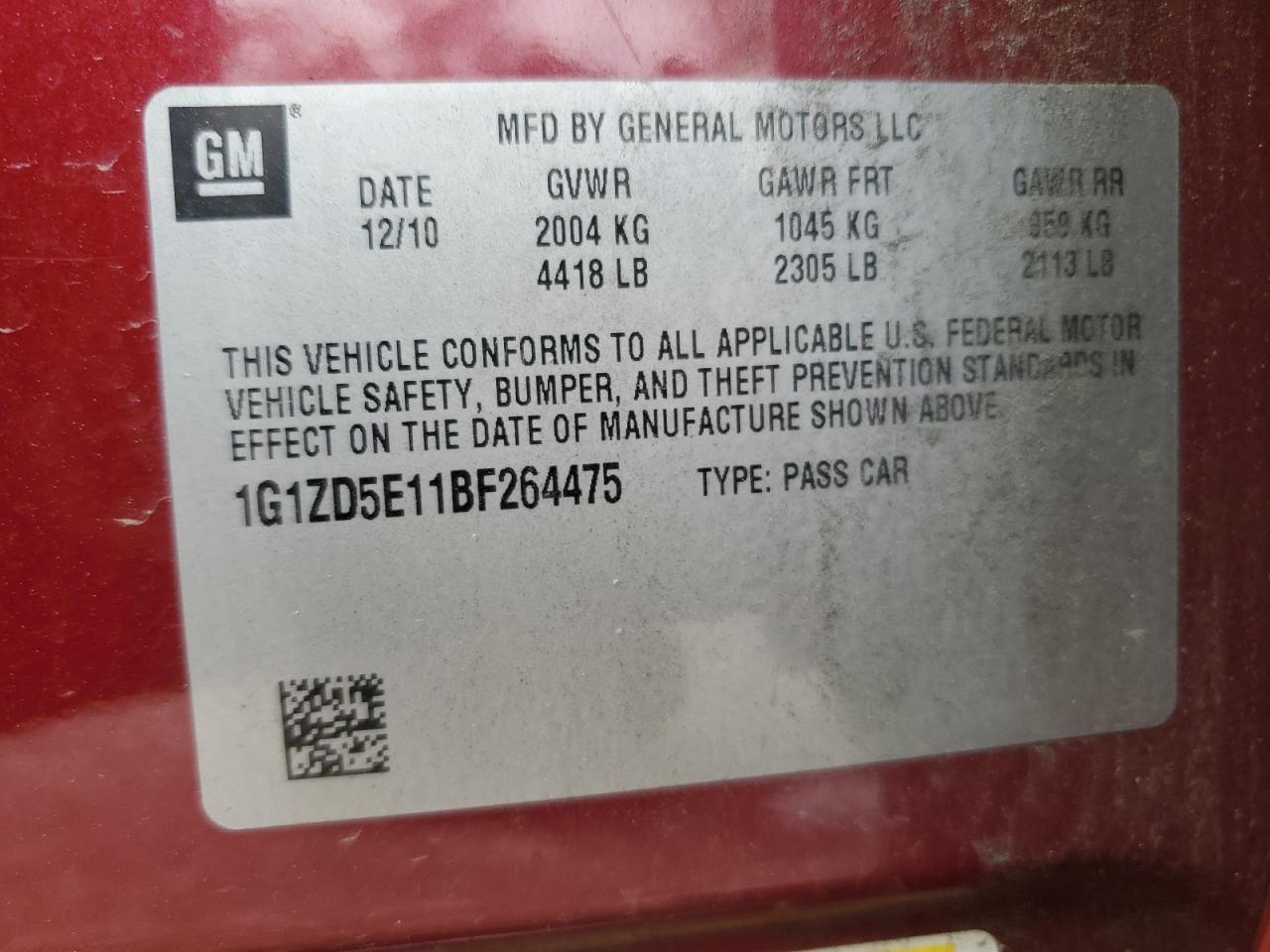 1G1ZD5E11BF264475 2011 Chevrolet Malibu 2Lt