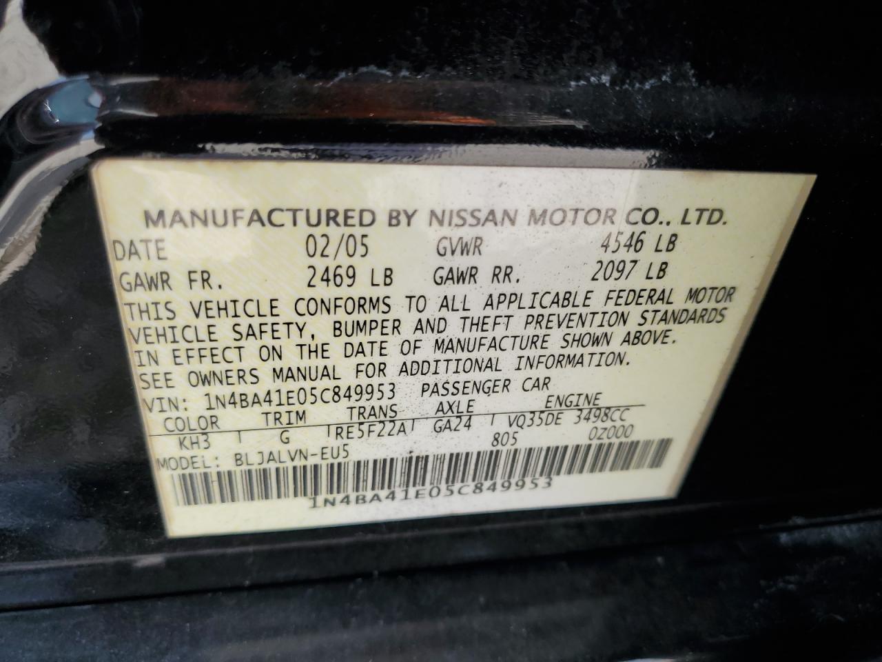 1N4BA41E05C849953 2005 Nissan Maxima Se